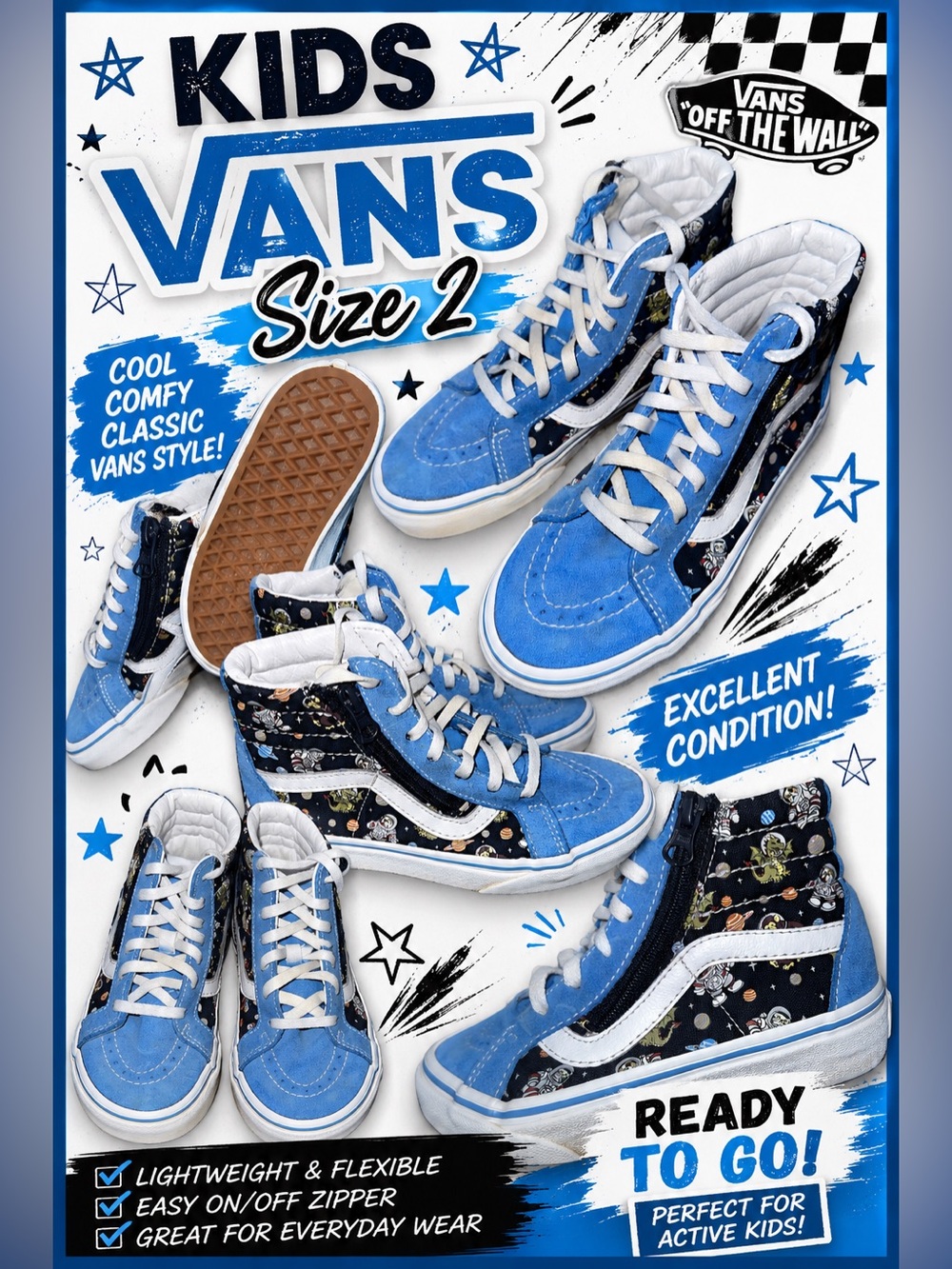 Vans Kids High-Top Sneakers in Light Blue and Black Space Print
